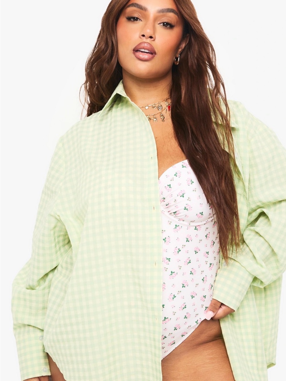 Plus Gingham button down top - Picture 2 of 3